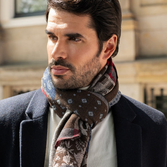 Federico (red/blue) - warm and soft Italian scarf from wool blend - Fratelli Orsini - Luxury Italian Scarf - Handmade in Italy - 7