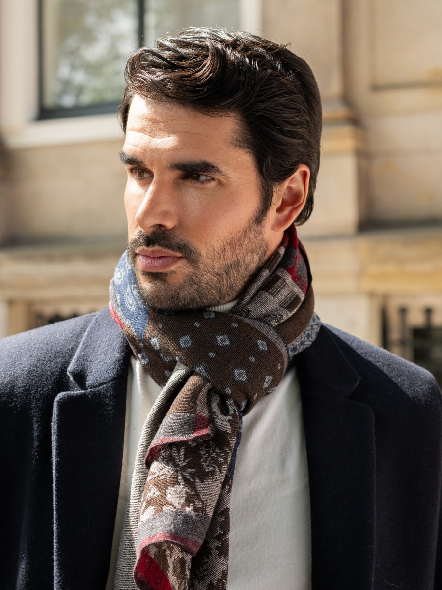 Federico (red/blue) - warm and soft Italian scarf from wool blend - Fratelli Orsini - Luxury Italian Scarf - Handmade in Italy - 7