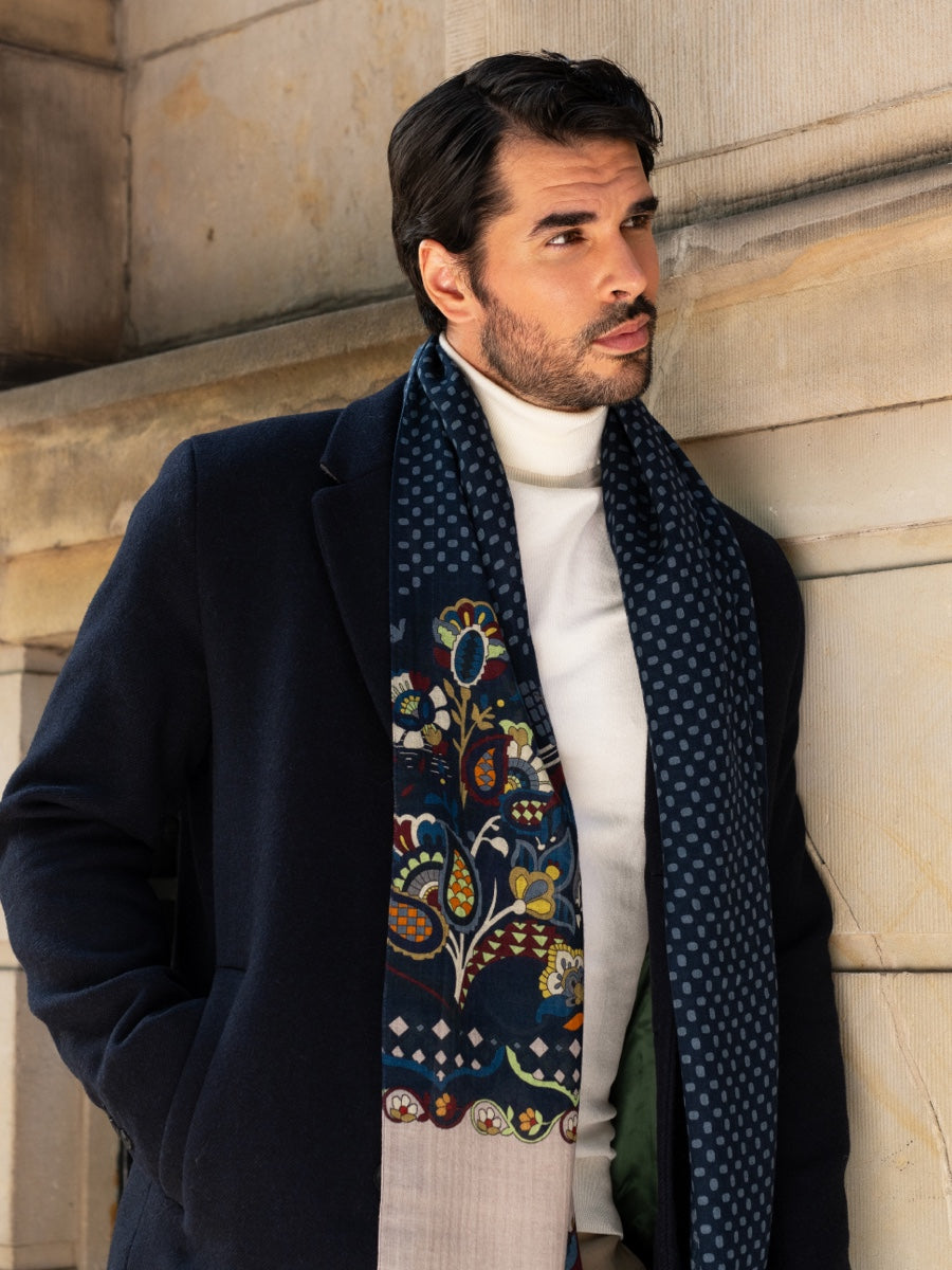 Italian Scarf Wool Men Edoardo (blue) – Fratelli Orsini® - Luxury Leather Gloves - Made in Italy - 11