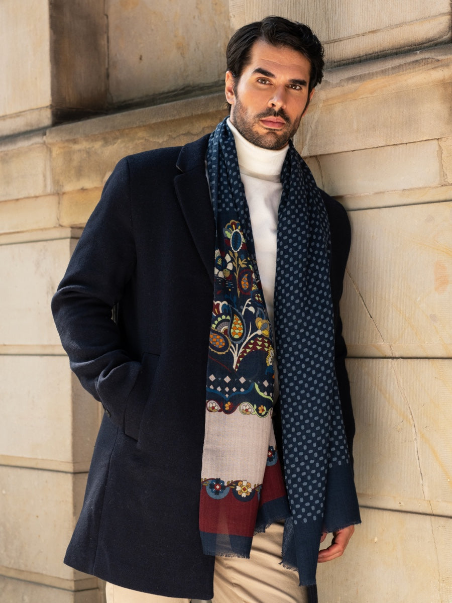 Italian Scarf Wool Men Edoardo (blue) – Fratelli Orsini® - Luxury Leather Gloves - Made in Italy - 9