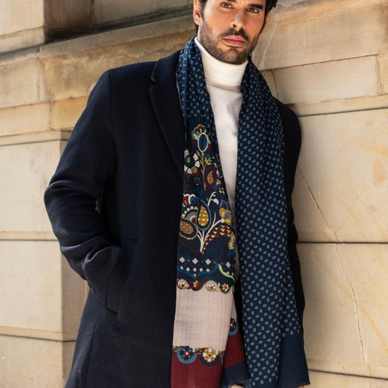 Italian Scarf Wool Men Edoardo (blue) – Fratelli Orsini® - Luxury Leather Gloves - Made in Italy - 9