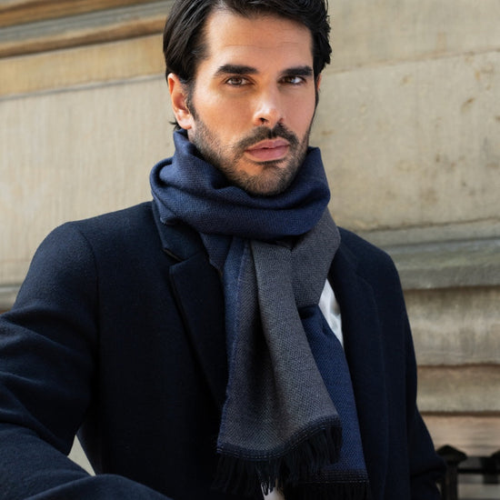 Romeo (blue/grey) - warm and soft scarf from 100% wool - Fratelli Orsini - Luxury Wool Scarf - Handmade in Italy - 10