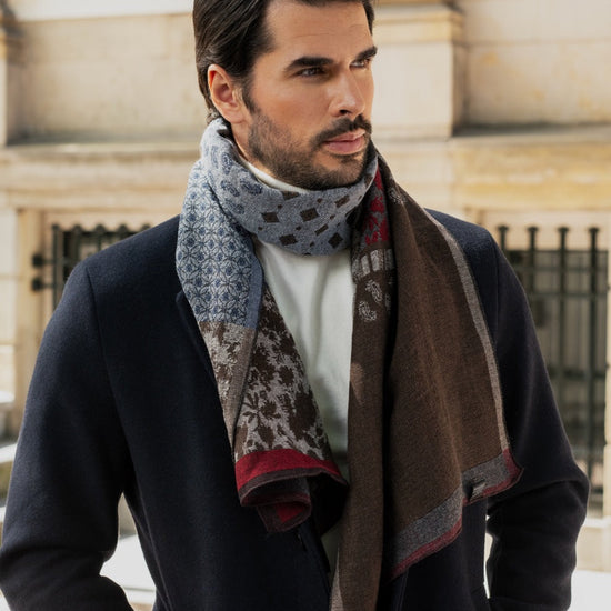 Federico (red/blue) - warm and soft Italian scarf from wool blend - Fratelli Orsini - Luxury Italian Scarf - Handmade in Italy - 11