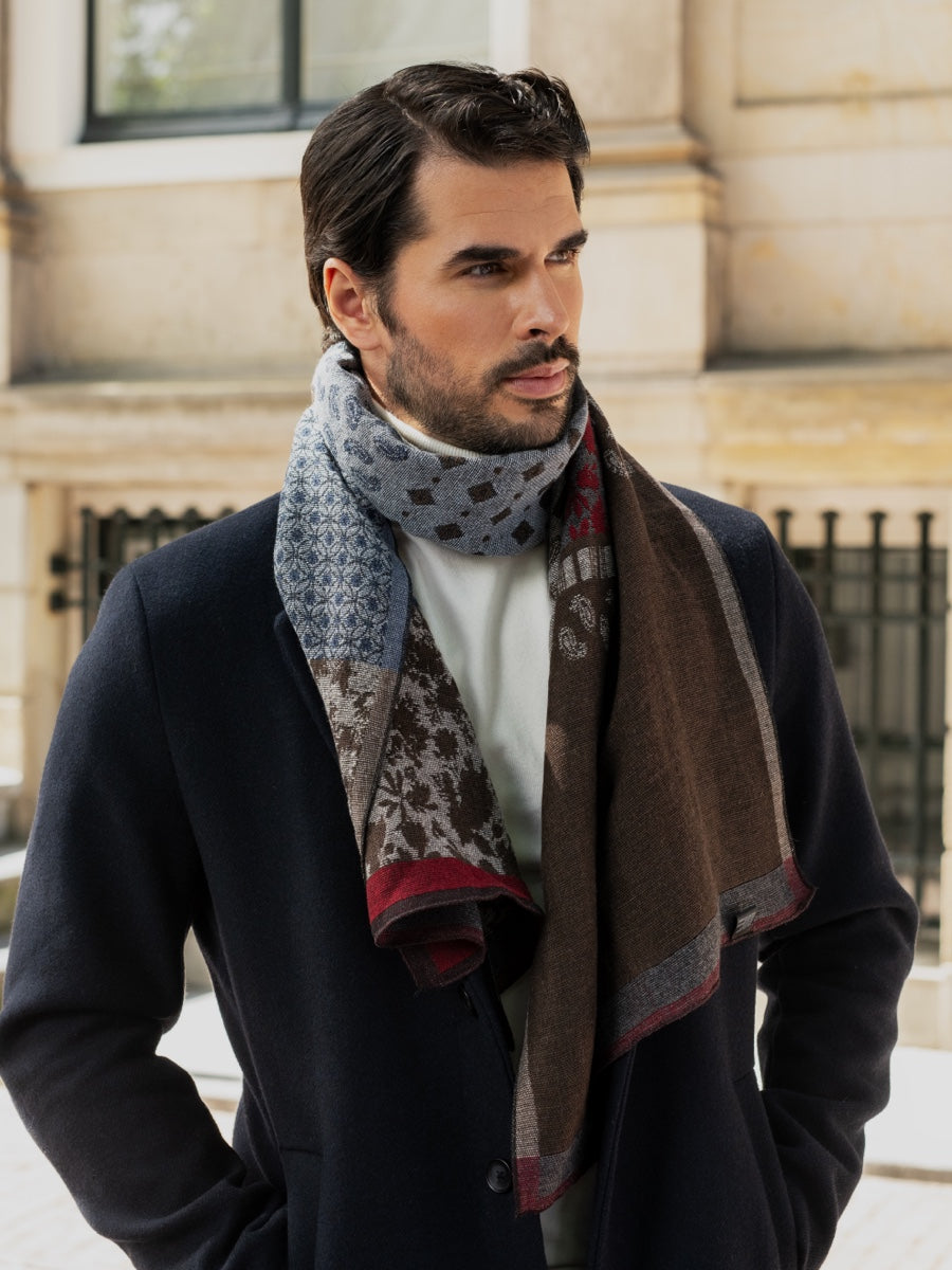 Federico (red/blue) - warm and soft Italian scarf from wool blend - Fratelli Orsini - Luxury Italian Scarf - Handmade in Italy - 11