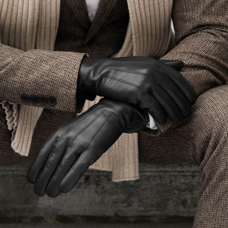 Giovanni (black) - lambskin leather gloves with cashmere lining & touchscreen