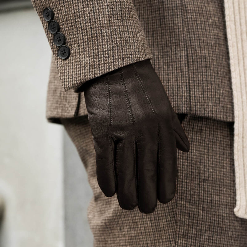 Giovanni (brown) - lambskin leather gloves with cashmere lining