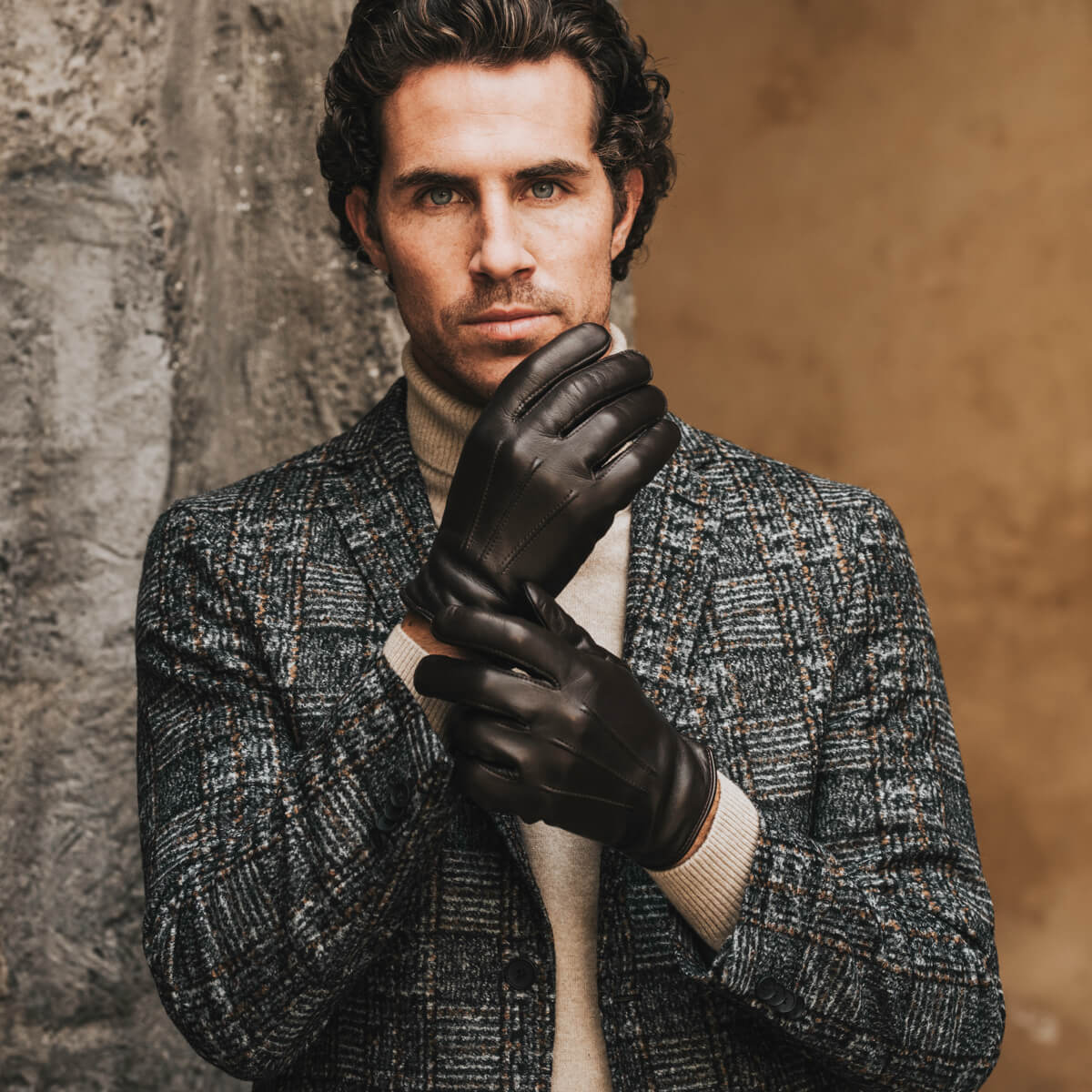 Men's Leather Gloves - 100% Cashmere Lining - Brown - Handsewn Fratelli Orsini Men's Leather Gloves - 100% Cashmere Lining - Brown - Handsewn Fratelli Orsini