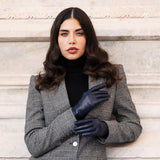 Sofia (navy blue) - Italian lambskin leather gloves with silk lining - Fratelli Orsini - Luxury Leather Gloves - Handmade in Italy - 4