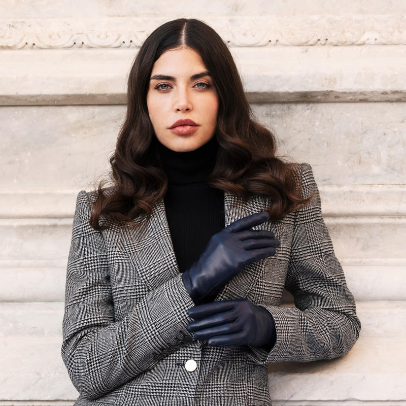 Navy Leather Gloves Women - Silk Lining - Made in Italy – Luxury Leather Gloves – Handmade in Italy – Fratelli Orsini® - 3