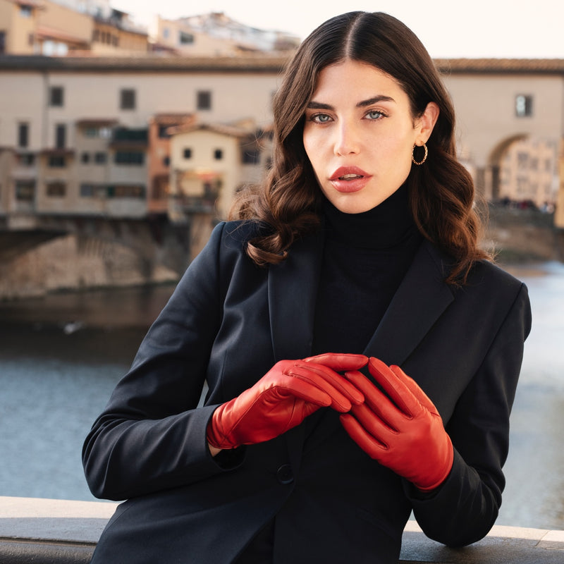 Red Leather Gloves Women Silk Lining - Made in Italy – Luxury Leather Gloves – Handmade in Italy – Fratelli Orsini®  - 4