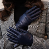 Sofia (navy blue) - Italian lambskin leather gloves with silk lining - Fratelli Orsini - Luxury Leather Gloves - Handmade in Italy - 3