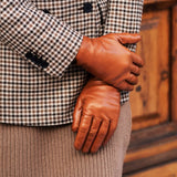 Cognac Leather Gloves Women Silk Lining - Made in Italy – Luxury Leather Gloves – Handmade in Italy – Fratelli Orsini® - 2