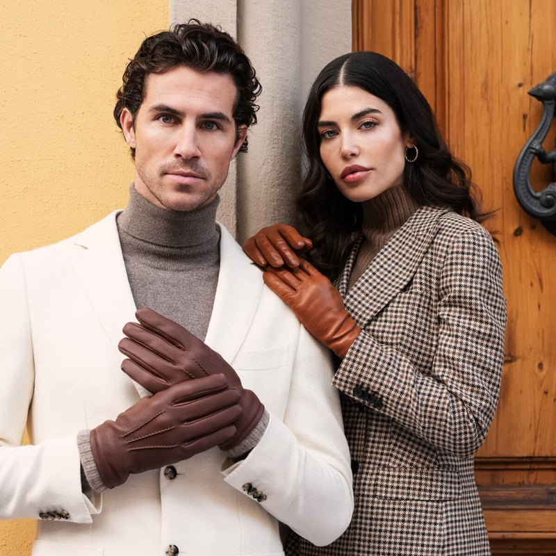 Cognac Leather Gloves with Touchscreen - Handmade in Italy – Luxury Leather Gloves – Handmade in Italy – Fratelli Orsini® - 8
