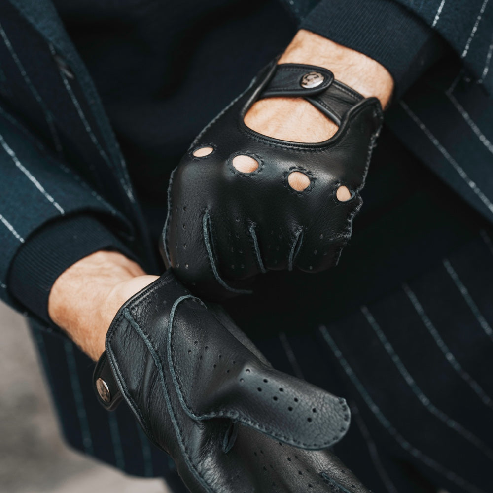 Leonardo (black) - Italian driving gloves made of American deerskin leather - Fratelli Orsini - Luxury Driving Gloves - Handmade in Italy -  4
