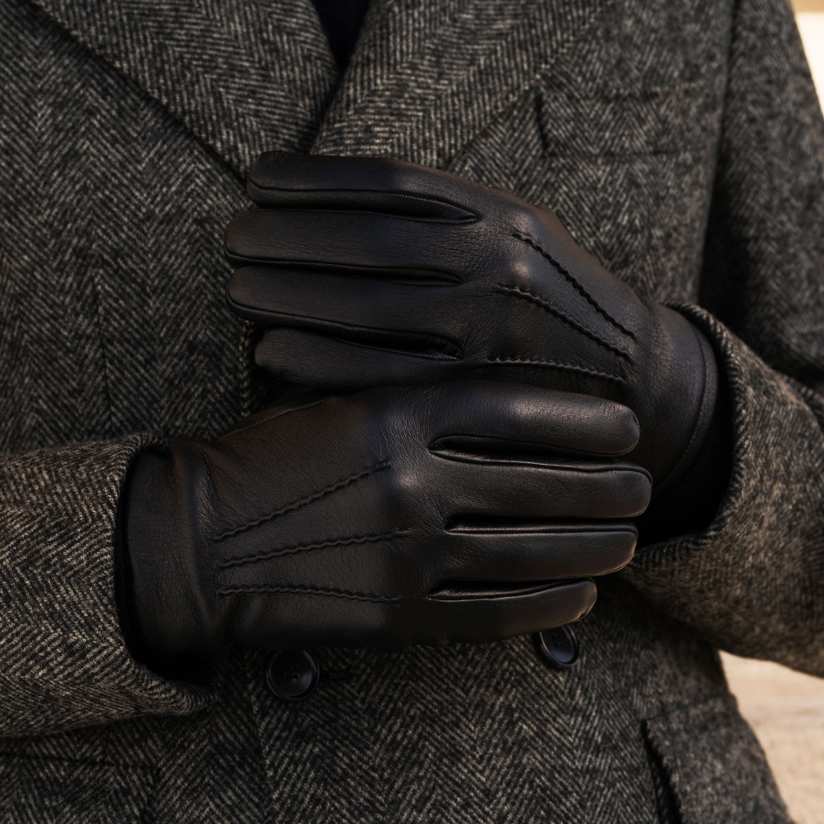 Lorenzo (black) - Italian gloves made of American deerskin leather with cashmere lining - Fratelli Orsini - Luxury Leather Gloves - Handmade in Italy - 7