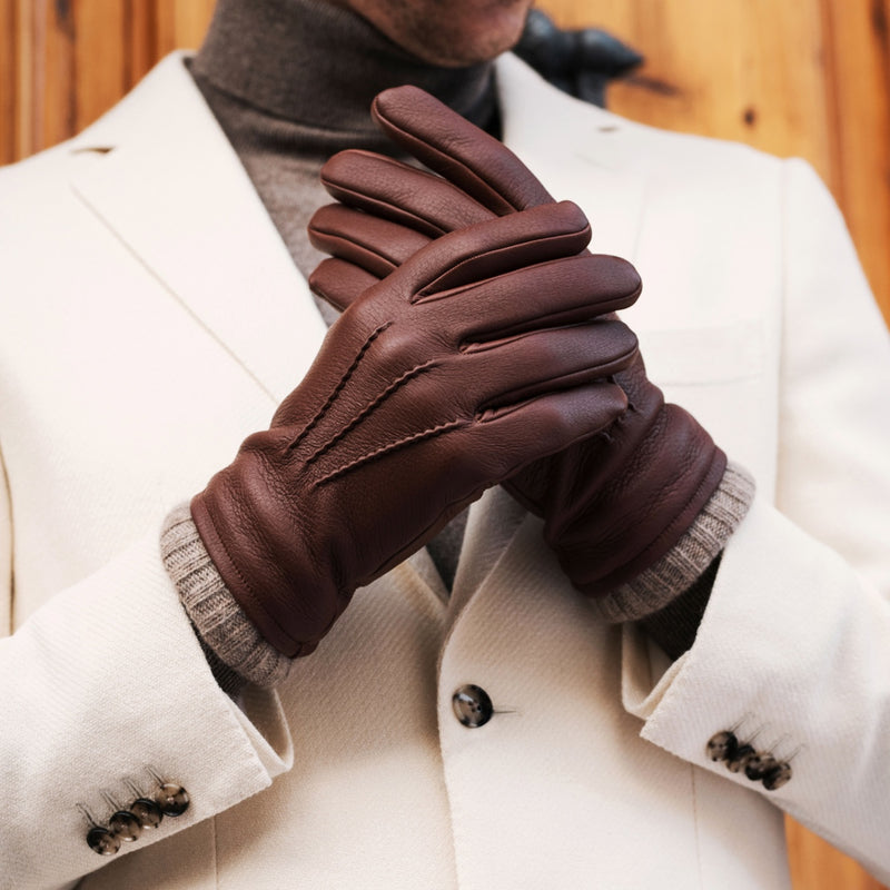 Deerskin Leather Gloves Men Brown - Handmade in Italy – Luxury Leather Gloves – Handmade in Italy – Fratelli Orsini® - 9