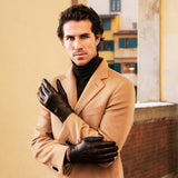 Marco (brown) - Italian lambskin leather gloves with white rabbit fur lining - Fratelli Orsini - Luxury Leather Gloves - Handmade in Italy - 7