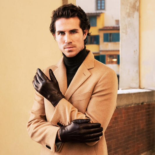 Marco (brown) - Italian lambskin leather gloves with white rabbit fur lining - Fratelli Orsini - Luxury Leather Gloves - Handmade in Italy - 7