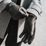 Marco (black) - Italian lambskin leather gloves with brown rabbit fur lining - Fratelli Orsini - Luxury Leather Gloves - Handmade in Italy - 9