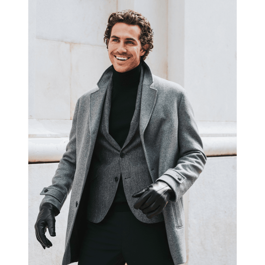 Marco (black) - Italian lambskin leather gloves with brown rabbit fur lining - Fratelli Orsini - Luxury Leather Gloves - Handmade in Italy - 11