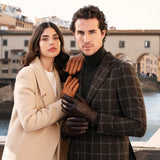 Marco (brown) - Italian lambskin leather gloves with white rabbit fur lining - Fratelli Orsini - Luxury Leather Gloves - Handmade in Italy - 9