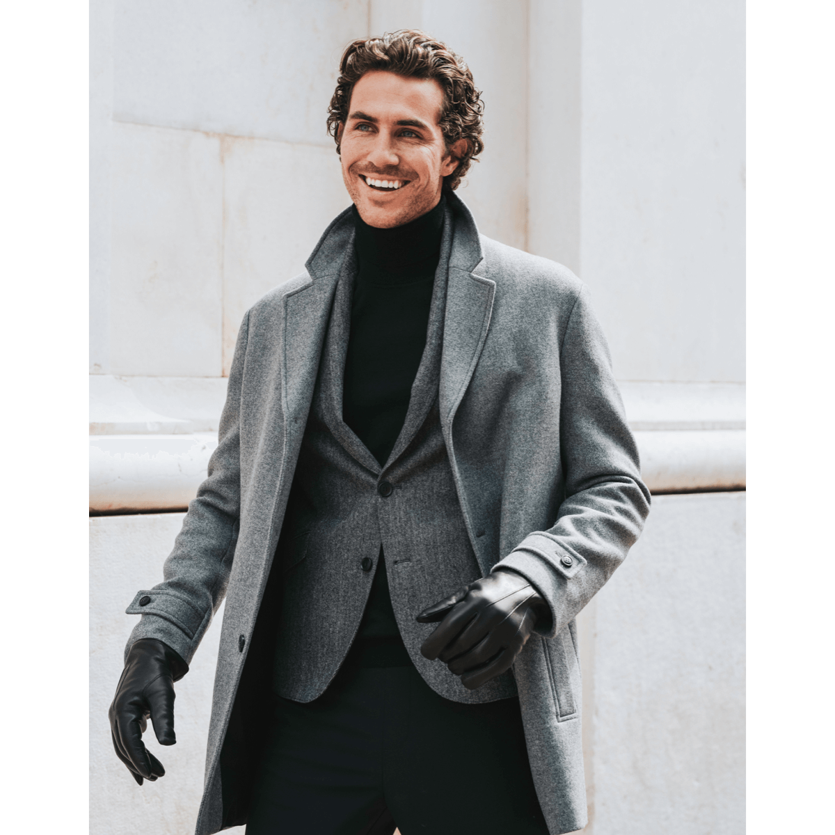 Marco (black) - Italian lambskin leather gloves with white rabbit fur lining - Fratelli Orsini - Luxury Leather Gloves - Handmade in Italy - 8