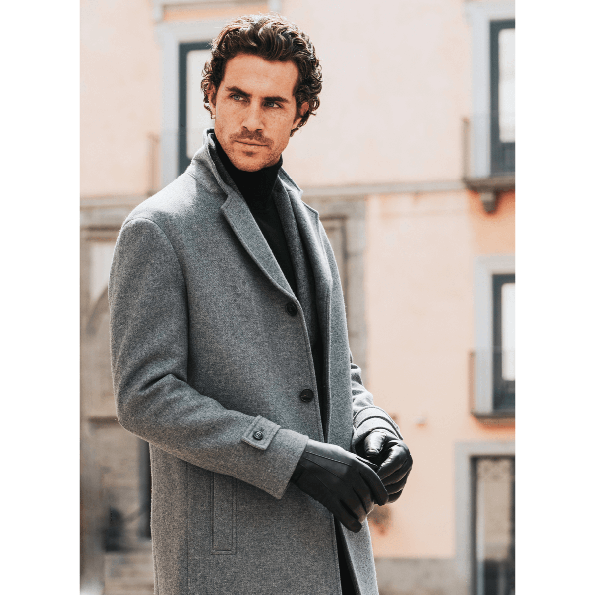 Marco (black) - Italian lambskin leather gloves with brown rabbit fur lining - Fratelli Orsini - Luxury Leather Gloves - Handmade in Italy - 8