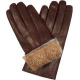 Marco (brown) - lambskin leather gloves with brown fur lining