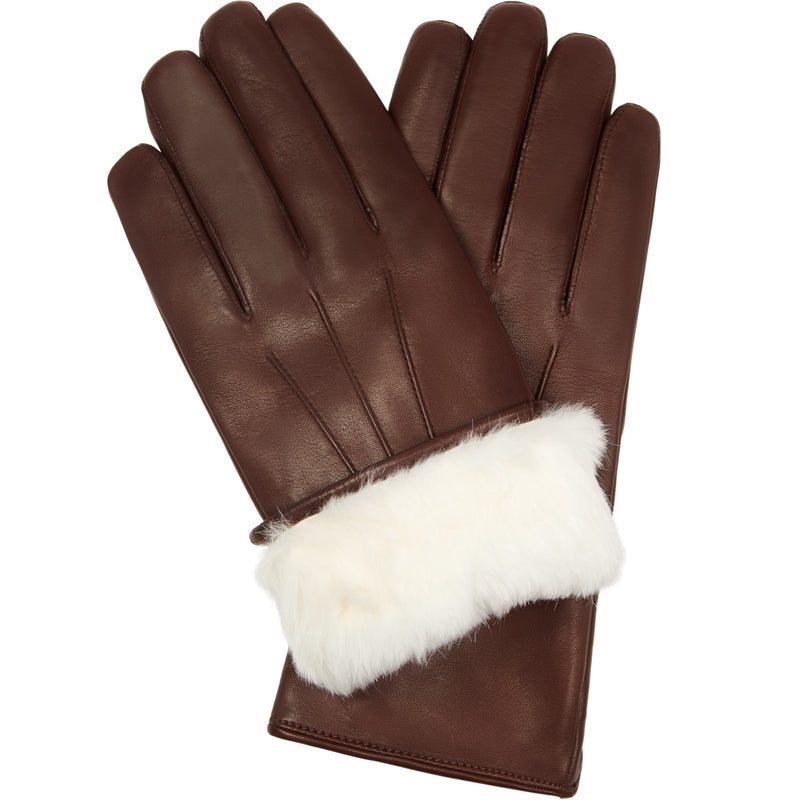Marco (brown) - lambskin leather gloves with white fur lining