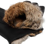 Marco (black) - lambskin leather gloves with brown fur lining