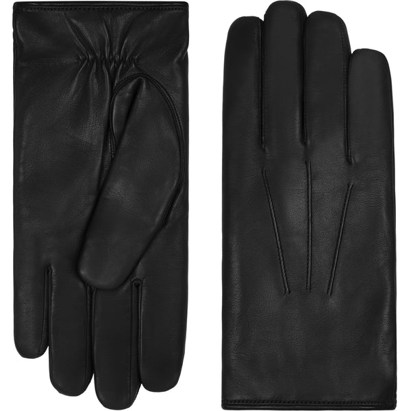 Marco (black) - Italian lambskin leather gloves with brown fur lining