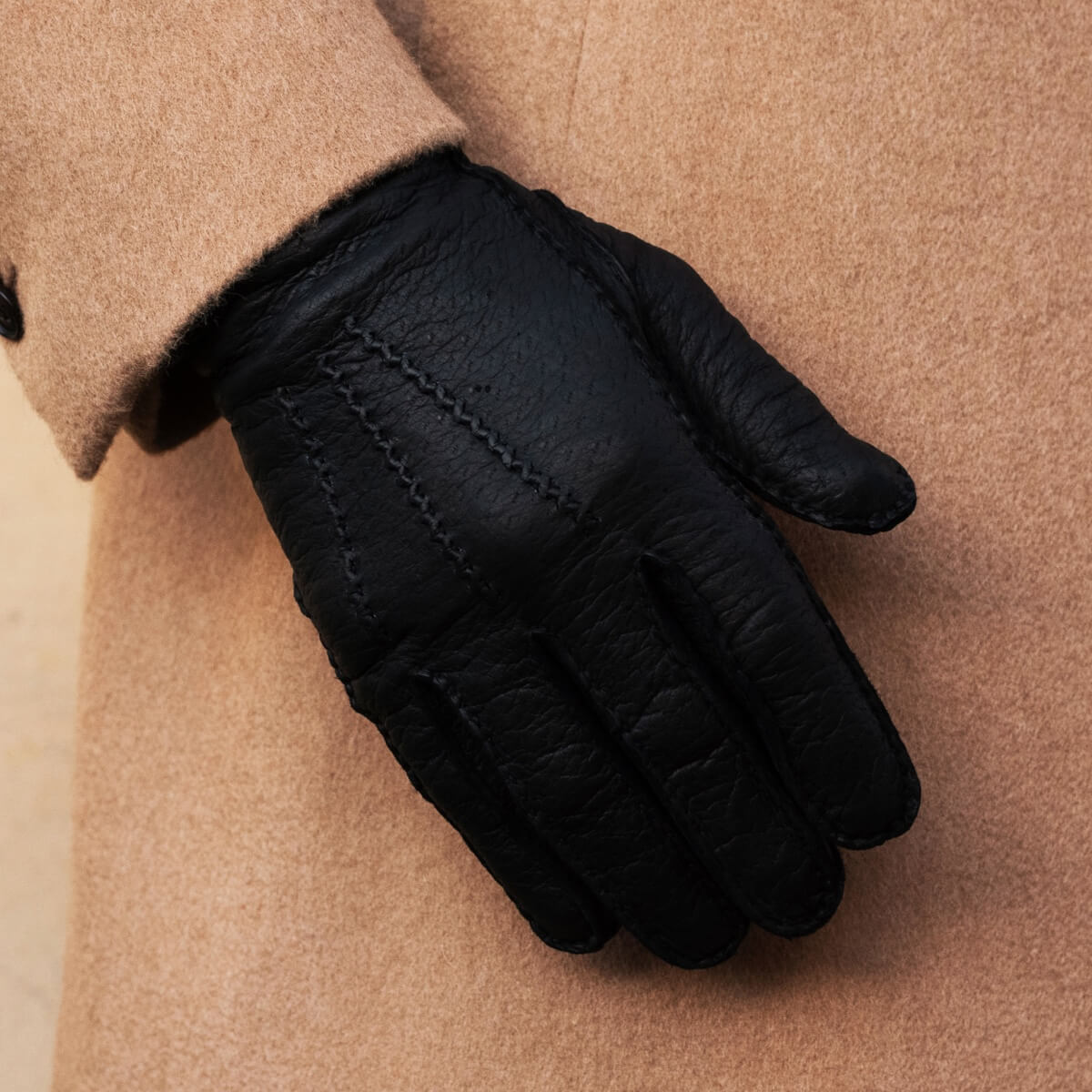 Antonio (black) - Italian peccary leather gloves with cashmere lining - Fratelli Orsini - Luxury Leather Gloves - Handmade in Italy - 7
