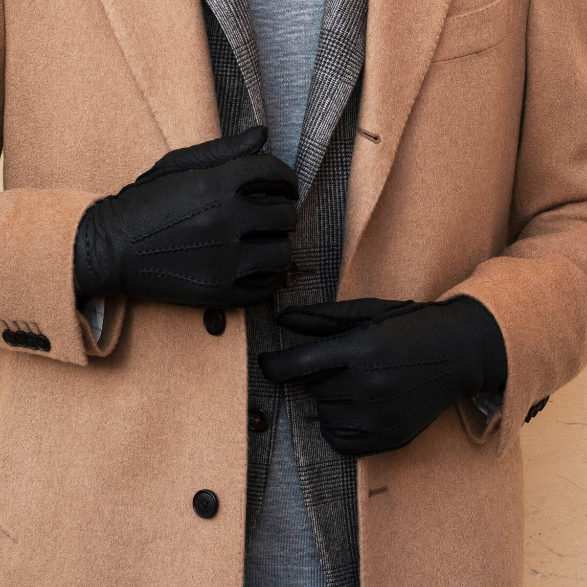 Antonio (black) - Italian peccary leather gloves with cashmere lining - Fratelli Orsini - Luxury Leather Gloves - Handmade in Italy - 8