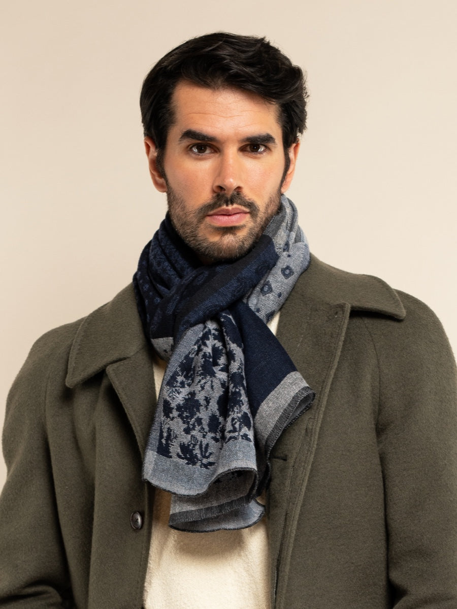Federico (grey/blue) - warm and soft Italian scarf from wool blend - Fratelli Orsini - Luxury Italian Scarf - Handmade in Italy - 2