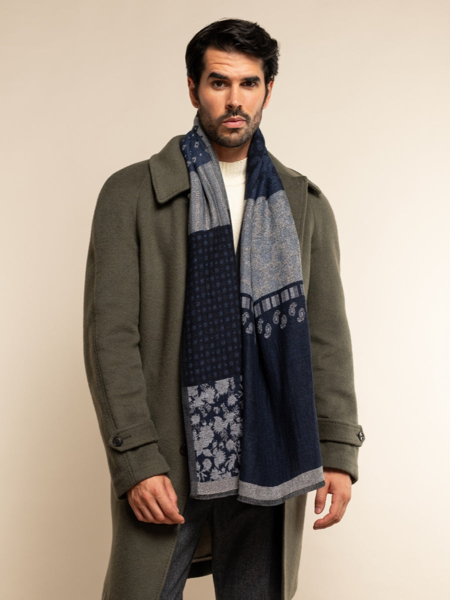 Federico (grey/blue) - warm and soft Italian scarf from wool blend - Fratelli Orsini - Luxury Italian Scarf - Handmade in Italy - 9