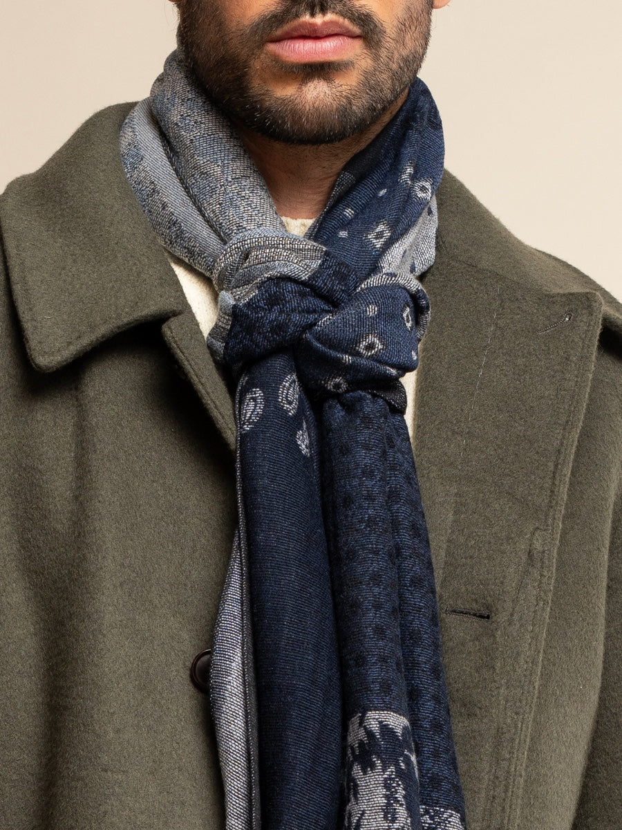 Federico (grey/blue) - warm and soft Italian scarf from wool blend - Fratelli Orsini - Luxury Italian Scarf - Handmade in Italy - 10