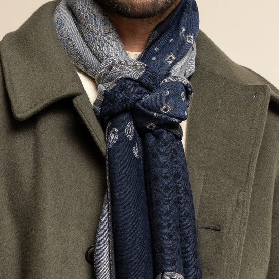Federico (grey/blue) - warm and soft Italian scarf from wool blend - Fratelli Orsini - Luxury Italian Scarf - Handmade in Italy - 10