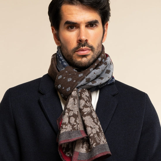 Federico (red/blue) - warm and soft Italian scarf from wool blend - Fratelli Orsini - Luxury Italian Scarf - Handmade in Italy - 2