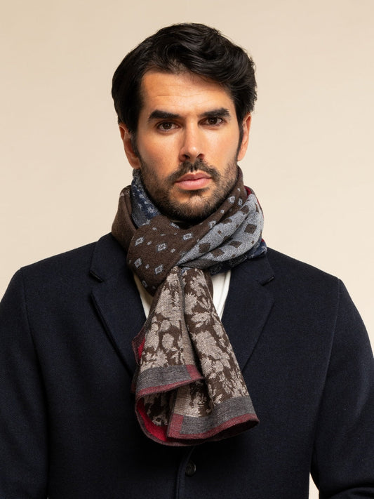 Federico (red/blue) - warm and soft Italian scarf from wool blend - Fratelli Orsini - Luxury Italian Scarf - Handmade in Italy - 2