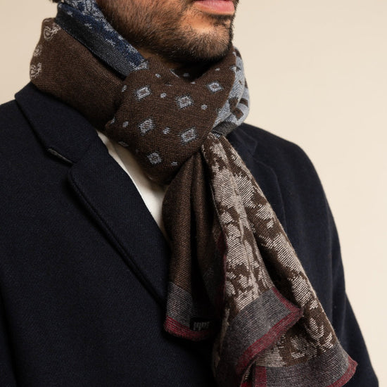 Federico (red/blue) - warm and soft Italian scarf from wool blend - Fratelli Orsini - Luxury Italian Scarf - Handmade in Italy - 12