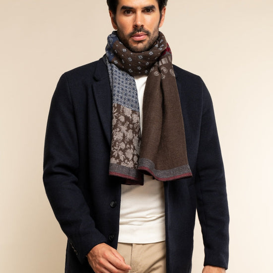 Federico (red/blue) - warm and soft Italian scarf from wool blend - Fratelli Orsini - Luxury Italian Scarf - Handmade in Italy -  13