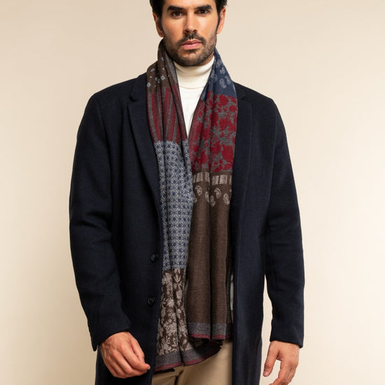 Federico (red/blue) - warm and soft Italian scarf from wool blend - Fratelli Orsini - Luxury Italian Scarf - Handmade in Italy - 10