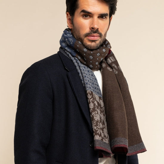 Federico (red/blue) - warm and soft Italian scarf from wool blend - Fratelli Orsini - Luxury Italian Scarf - Handmade in Italy - 8