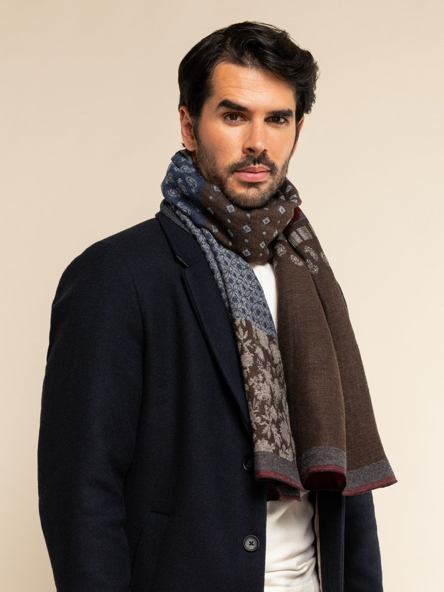 Federico (red/blue) - warm and soft Italian scarf from wool blend - Fratelli Orsini - Luxury Italian Scarf - Handmade in Italy - 8