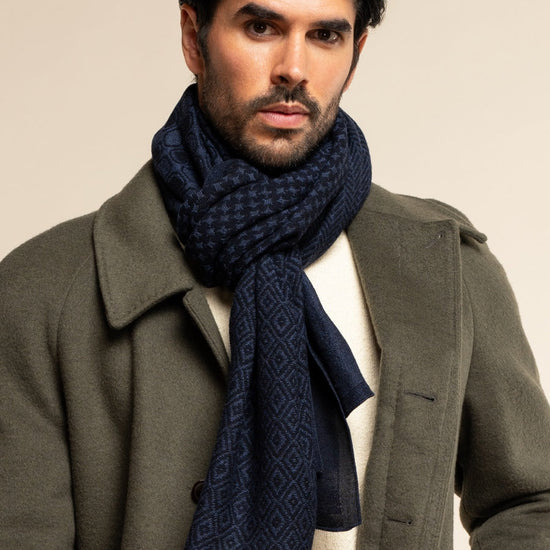 Bruno (blue) - warm and soft Italian scarf from wool blend - Fratelli Orsini - Luxury Italian Scarf - Handmade in Italy - 3