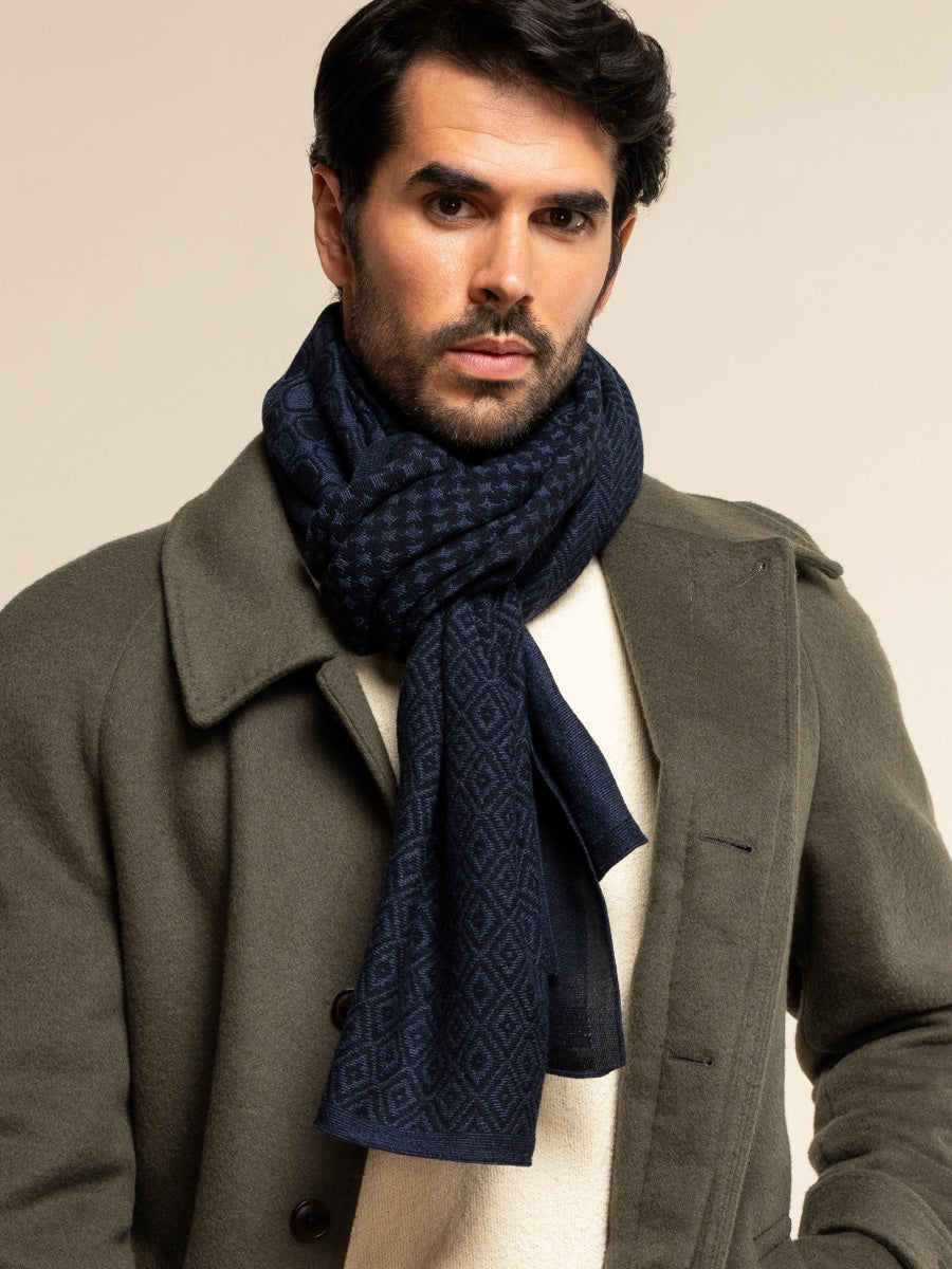 Bruno (blue) - warm and soft Italian scarf from wool blend - Fratelli Orsini - Luxury Italian Scarf - Handmade in Italy - 3