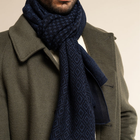 Bruno (blue) - warm and soft Italian scarf from wool blend - Fratelli Orsini - Luxury Italian Scarf - Handmade in Italy - 7