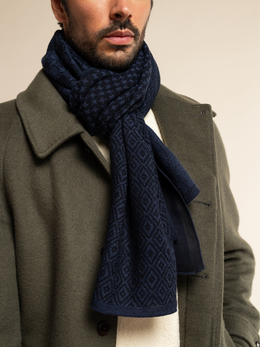 Bruno (blue) - warm and soft Italian scarf from wool blend - Fratelli Orsini - Luxury Italian Scarf - Handmade in Italy - 7