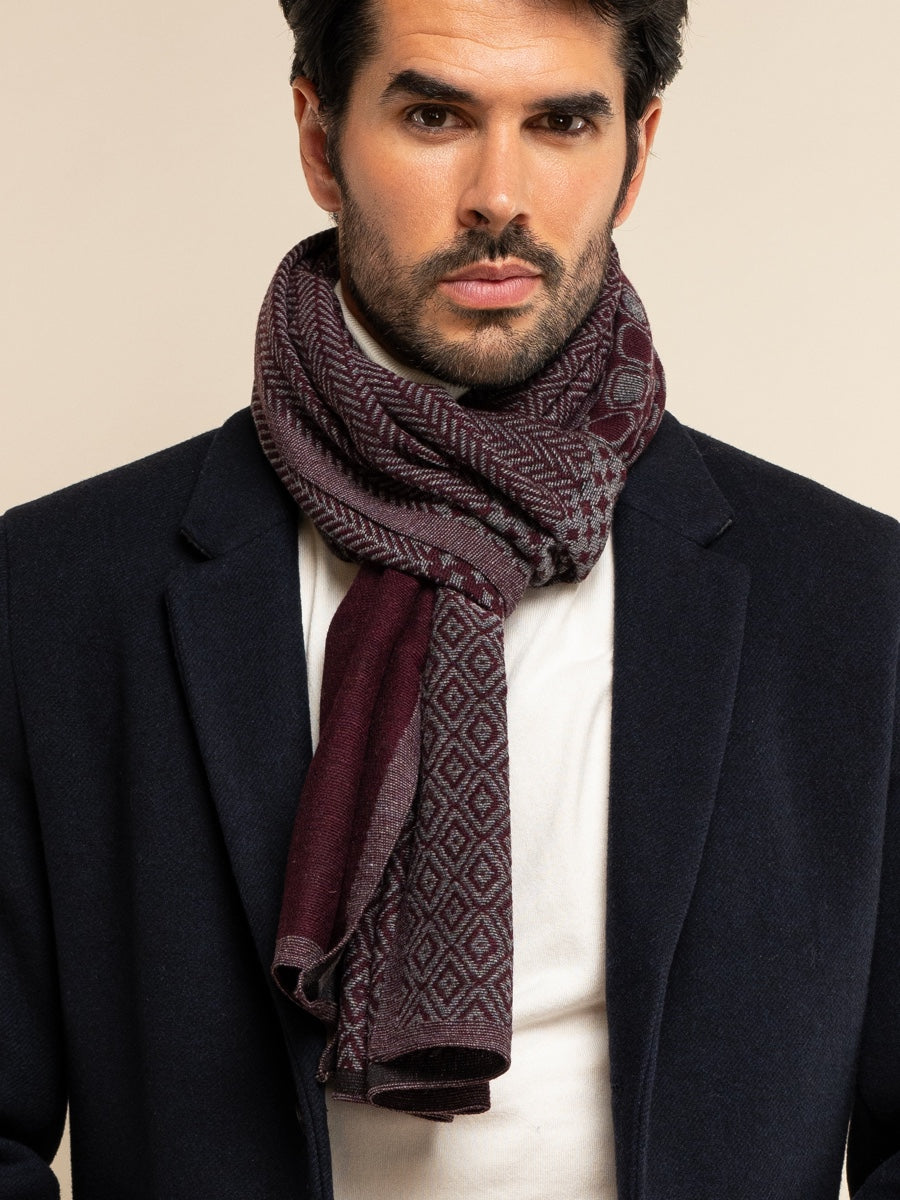 Bruno (grey/red) - warm and soft Italian scarf from wool blend - Fratelli Orsini - Luxury Italian Scarf - Handmade in Italy - 2