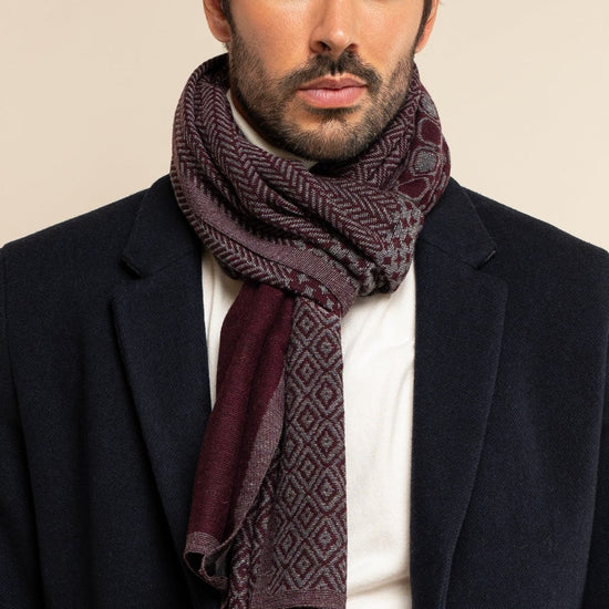 Bruno (grey/red) - warm and soft Italian scarf from wool blend - Fratelli Orsini - Luxury Italian Scarf - Handmade in Italy - 2